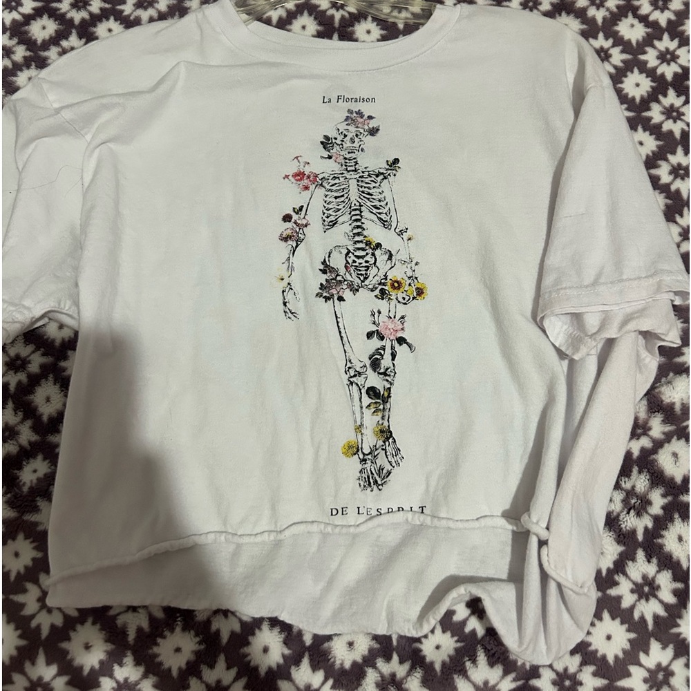 social culture | white floral skeleton tshirt